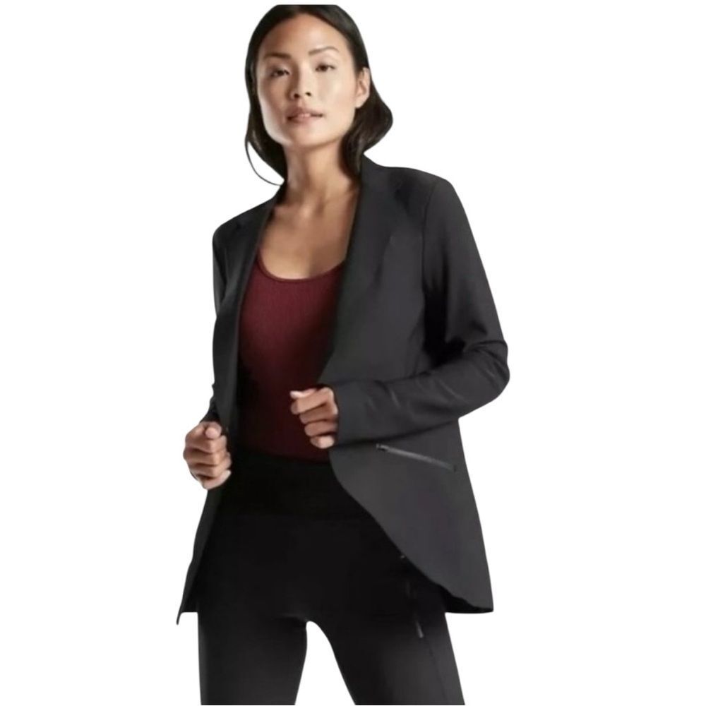 Athleta Size 14 Black Interstellar Luxe Stretch Blazer Coat Jacket UPF 50+